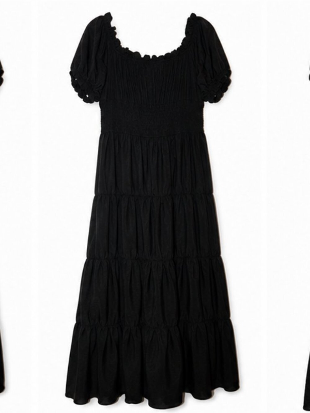 Black Tiered Maxi Dress 3XL Smocked Stretch Puff Sleeve